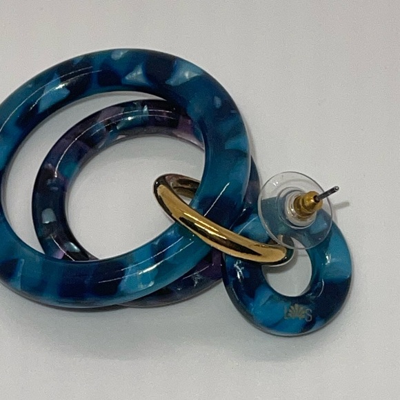Lele Sadoughi blues/purple/sea colors- acetate hoops w/ gold accentes on ring. - Picture 4 of 4